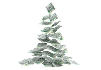 Flying polish 100 zloty banknotes as pyramid isolated on white background. Banner with money from Poland for pyramid christmas.