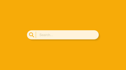 Search bar design element on orange background. Browser button for website and UI design. Search form template. Navigation web search concept. Vector illustration