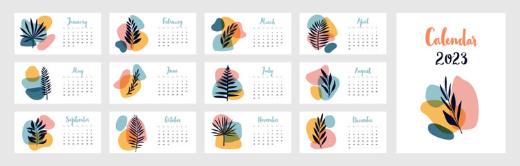 Calendar 2023. Monthly calendar with abstract background.