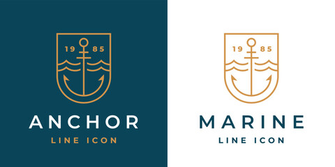 Anchor line icon. Marine logo. Nautical emblem. Maritime symbol. Sailor sign. Vector illustration. © JoelMasson