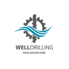 emblem of water well drilling isolated on white background