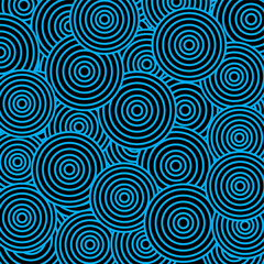 Abstract blue chaotic circles design pattern background. Psychedelic circles seamless pattern, doodle texture in bright color, pop culture styled background, vivid backdrop.
