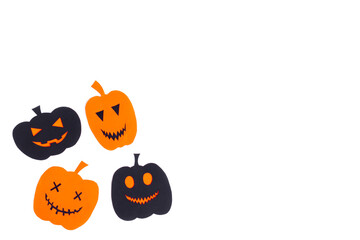 Happy halloween pumpkin smile make from paper cut on white background, Decorative Halloween concept