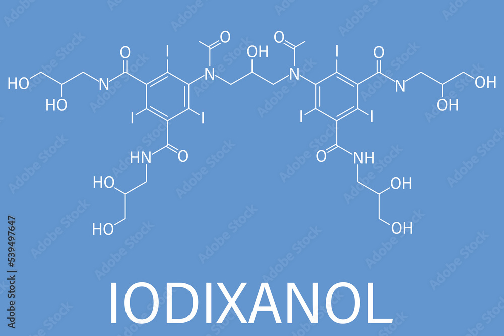 Sticker iodixanol contrast agent molecule. skeletal formula.