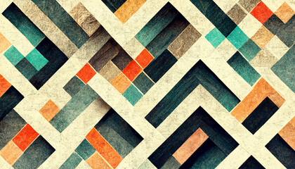 Geometric pattern in the form of squares, rough texture and old bow for wallpaper