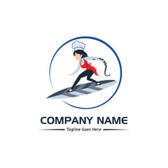 surfing woman logo, sample company logo, a simple vector design