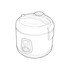 Rice cooker, magic jar, illustration vector, line art vector, outline art.