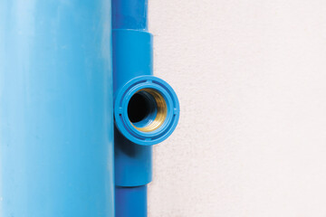 Brass inner screw in blue water pipe for three way and tap connection