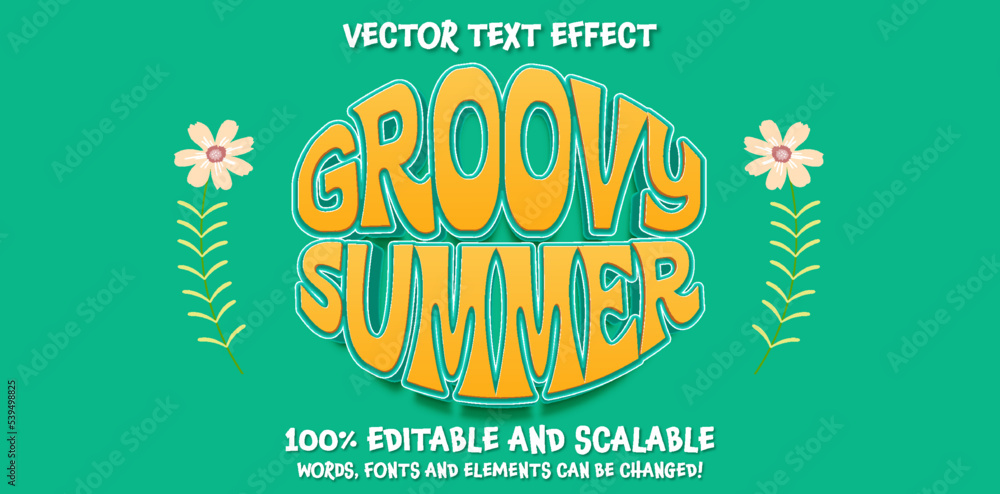 Poster editable vector lettering text groovy vibes in circle shape hippie graphic. trendy retro style, 70s 