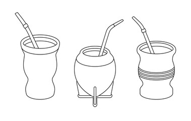 Vector line illustration of an Argentinian mate drink set	

