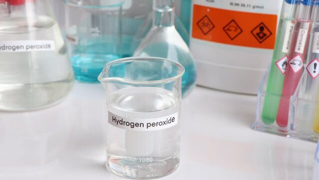 Hydrogen peroxide in glass, chemical in the laboratory and industry