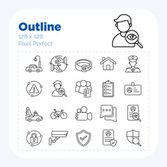 Security service icon set outline style vector pixel perfect