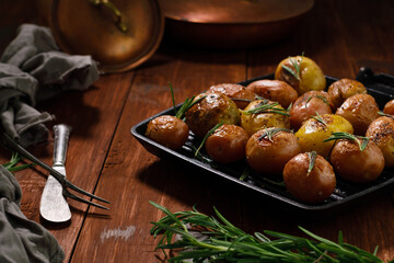 grilled mini potatoes with spices and rosemary