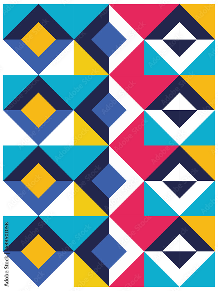 Poster background with a triangular pattern with a regular pattern resembling colorful rhombuses arranged v
