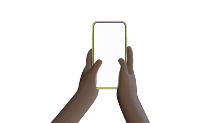 Dark brown cartoon hand holding a phone, Transparent phone mockup