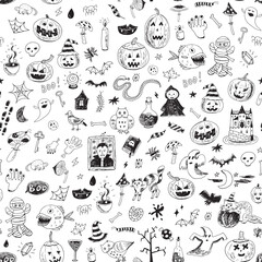 Halloween doodles seamless vector pattern.