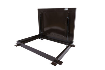 Metal hidden revision hatch for paving stones on a white background