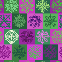 Snowflake-like Hawaiian quilt vector illustration in Christmas colors-seamless pattern
