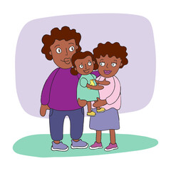 Afro family portrait. Dad and mom holding daughter in their arms