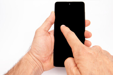  Hand holding mobile phone and blank screen for template advertising and branding technology background. 
 Realistic trendy smartphone mockup with thin frames and blank white screen isolated. 