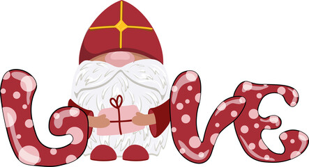 PHRASE LOVE. Love quote with cute gnome in red cap.