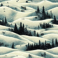 classic winter pattern illustration with trees and snow
