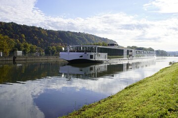 Obraz premium Swiss passenger ship en route from Basel Switzerland, to Regensburg Bavaria - Germany.