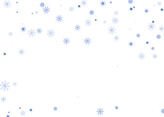 Snowflakes. Snow, snowfall. Falling scattered blue snowflakes on a white background. Vector