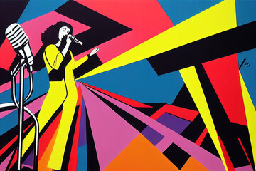 sing music contest poster illustration of a woman singing next to a microphone