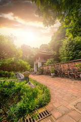 Fototapeta premium view of Van Mieu Quoc Tu Giam or The Temple of Literature was constructed in 1070, first to honor Confucius and In 1076,Quoc Tu Giam as the first university of Vietnam