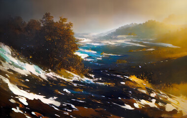 Fototapeta premium colorful lanscape and waves