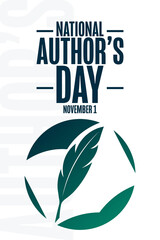 National Author’s Day. November 1. Holiday concept. Template for background, banner, card, poster with text inscription. Vector EPS10 illustration.