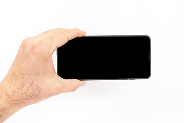  Hand holding mobile phone and blank screen for template advertising and branding technology background. 
 Realistic trendy smartphone mockup with thin frames and blank white screen isolated. 