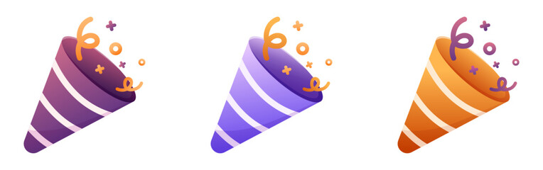 Cute party popper confetti set. Confetti isolated, explosion, firecracker, celebration. Party popper icon.