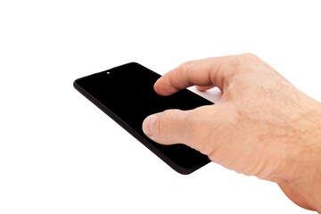 Hand holding mobile phone and blank screen for template advertising and branding technology background. 
 Realistic trendy smartphone mockup with thin frames and blank white screen isolated. 