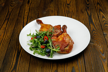 baked meat, grilled chicken on a wooden table
