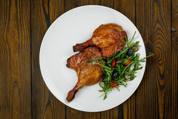 baked meat, grilled chicken on a wooden table
