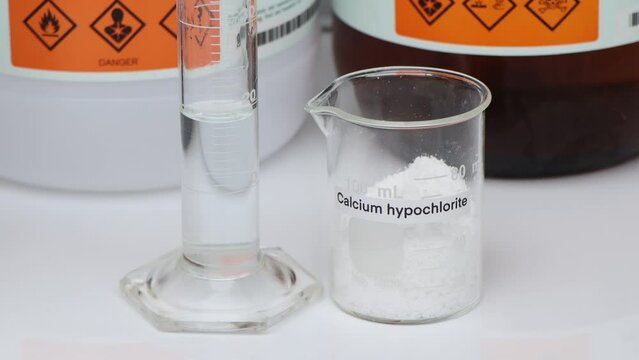 calcium hypochlorite in glass, chemical in the laboratory and industry, Chemicals used in the analysis
