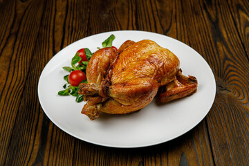 baked meat, grilled chicken on a wooden table
