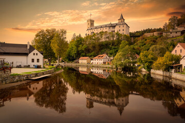 Small ancient town and medieval castle Rozmberk nad Vltavou, Czech Republic.