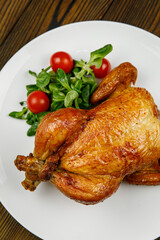 baked meat, grilled chicken on a wooden table
