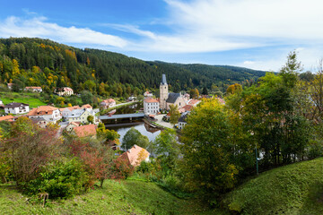 Small town and medieval castle Rozmberk nad Vltavou, Czech Republic.