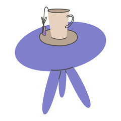 A cup of tea on a tea table drawn in doodle style.