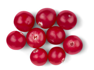 Red ripe cranberries isolated on white background