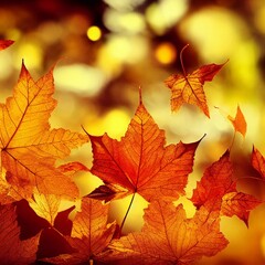 Fototapeta premium Computer generated 3D illustration of an abstract golden autumn leaves background. A.I. generated art.
