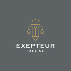 Law firm line logo with pen style design template flat vector illustration