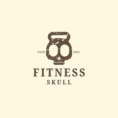 Kettlebell fitness symbol with head skull shape logo icon design template flat vector