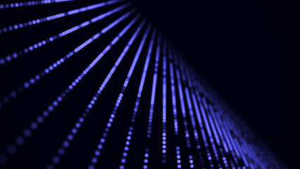 Texture of blue halftone dots. Futuristic abstract background. Particle pattern. Visualization of big data. Broken screen. 3D rendering.