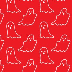 Linear cute ghosts pattern on red