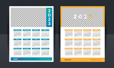 2023 Wall Calendar year vector illustration. The week starts on Sunday. Annual calendar 2023 template. Calendar design in Gradient colors, Sunday in red colors. Vector